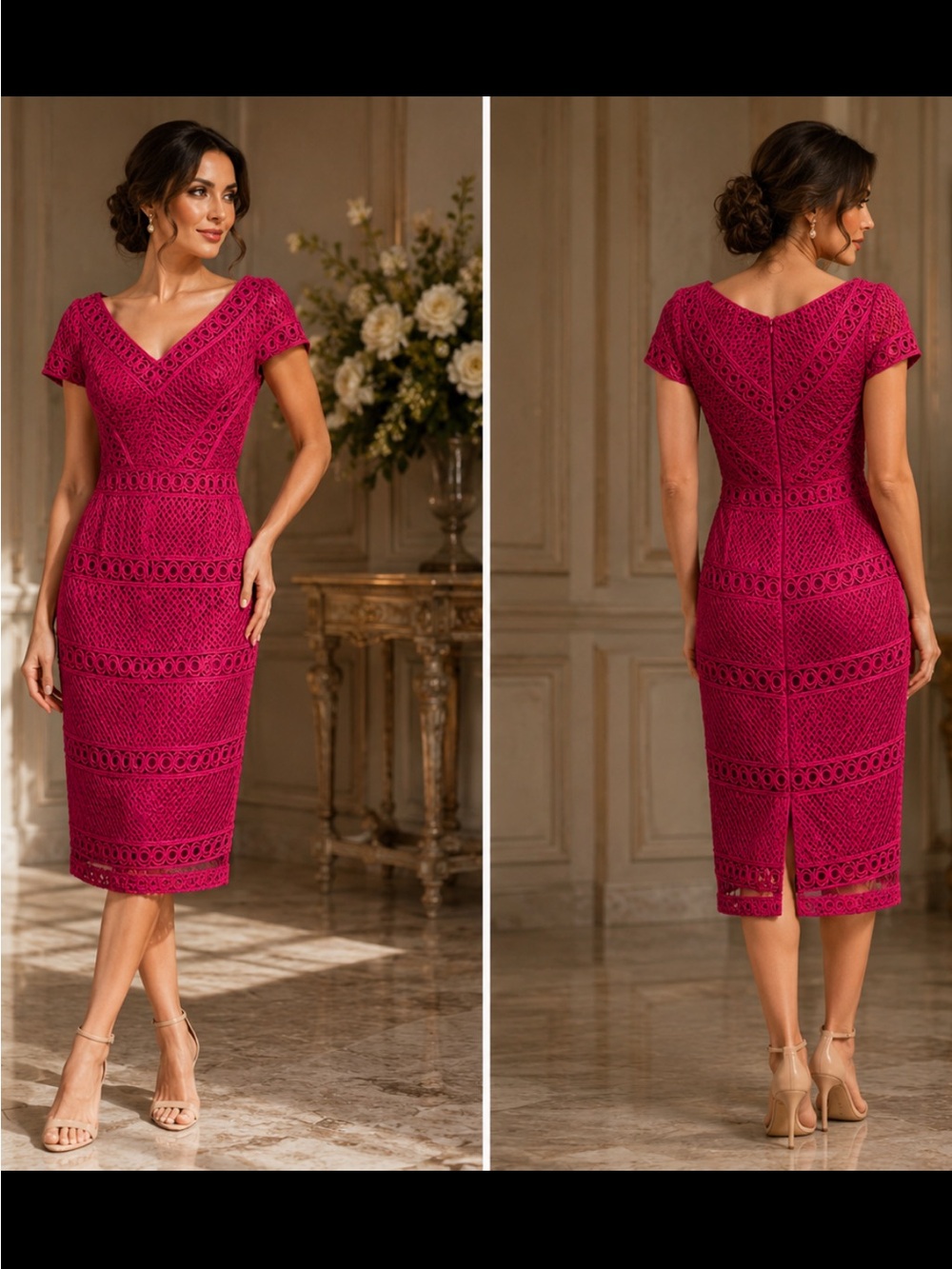 JS collections basketweave with Chevron stripes cap sleeves cocktail dress - Picture 4 of 15